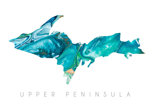 Print Upper Peninsula in Teal 11 x 17