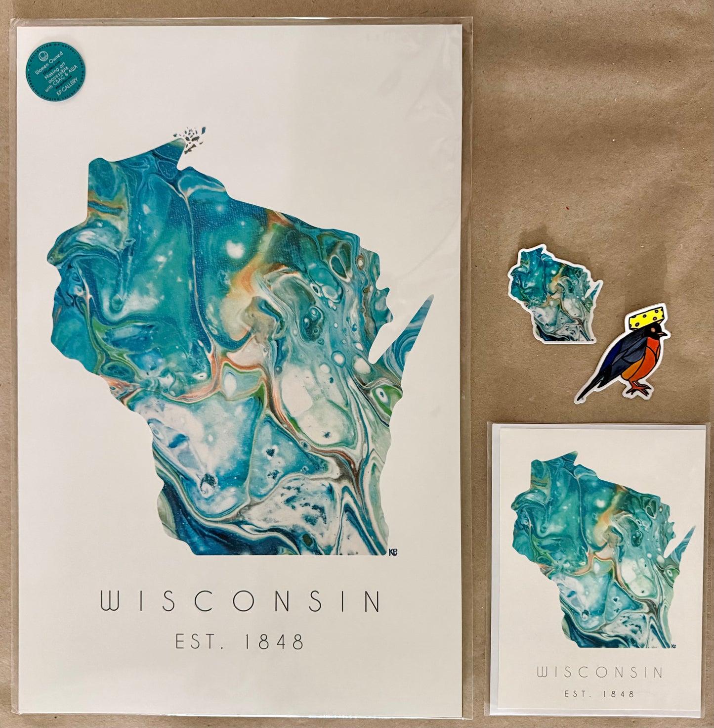 Print Wisconsin in Teal 11 x 17