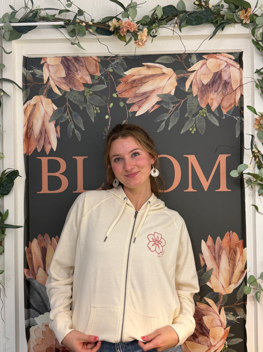 Unisex Hoodie Zip Up Cream Bloom