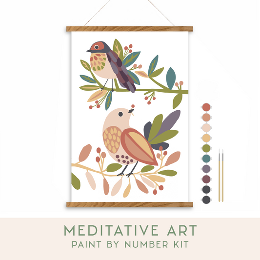 Birds on a Branch Meditative Art Paint by Number Kit: Kit + Frame
