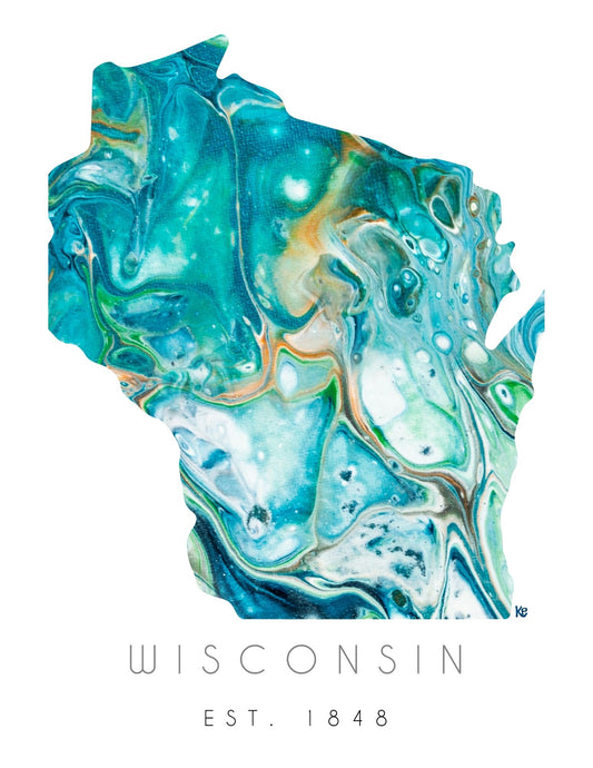 Print Wisconsin in Teal 11 x 17